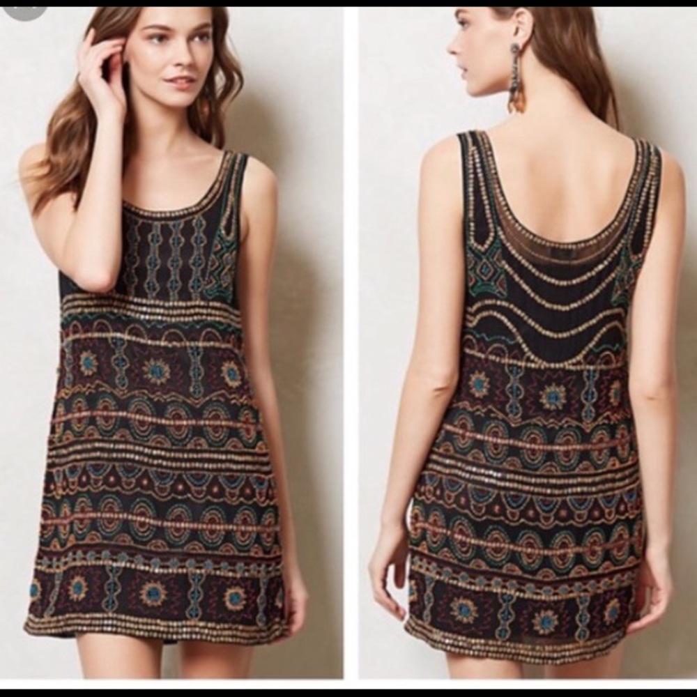 Anthropologie wooden beaded shift dress
